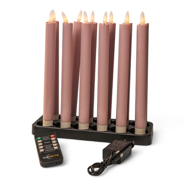 Led dinerkaarsen roze, oplaadbaar, timerfunctie, tot 400 uur brandduur, set van 12