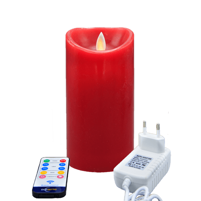 Oplaadbare LED kaars rood  D7,5 X H15 CM  DORSETTO met afstandsbediening