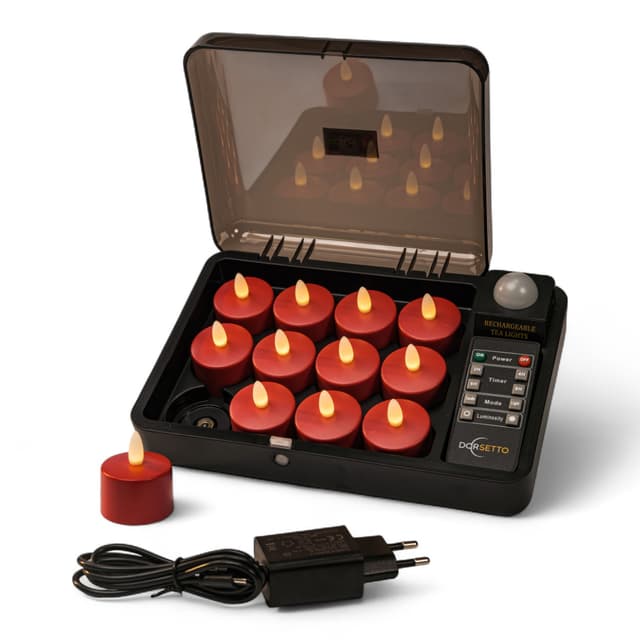 Oplaadbare LED-kaarsjes rood - waterdicht- met Afstandsbediening - 12 Stuks - timerfunctie