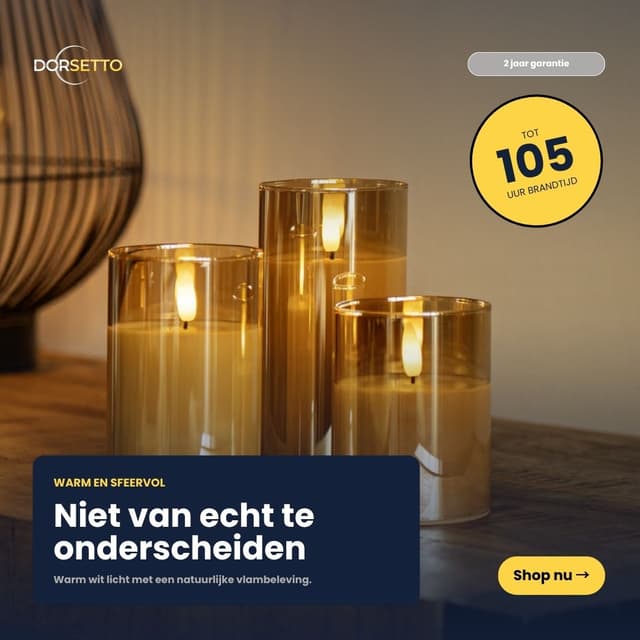 DORSETTO oplaadbare led kaarsen set - brandtijd 105 uur - 3 stuks- met afstandsbediening