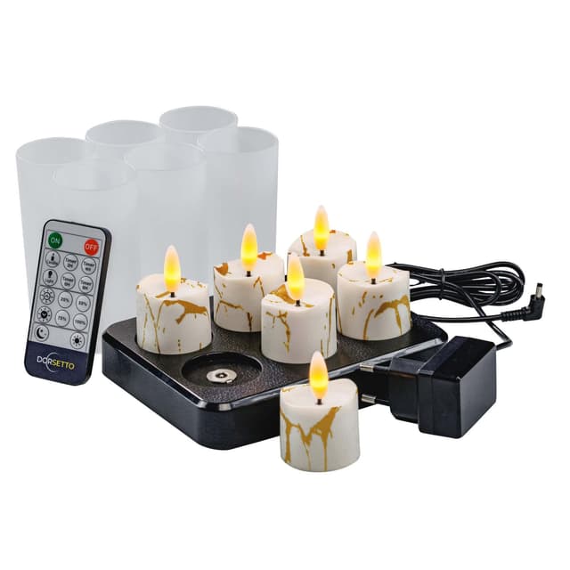 3D oplaadbare LED-Waxine/theelichtjes tot 400 uur - met Afstandsbediening - 6 stuks - timerfunctie