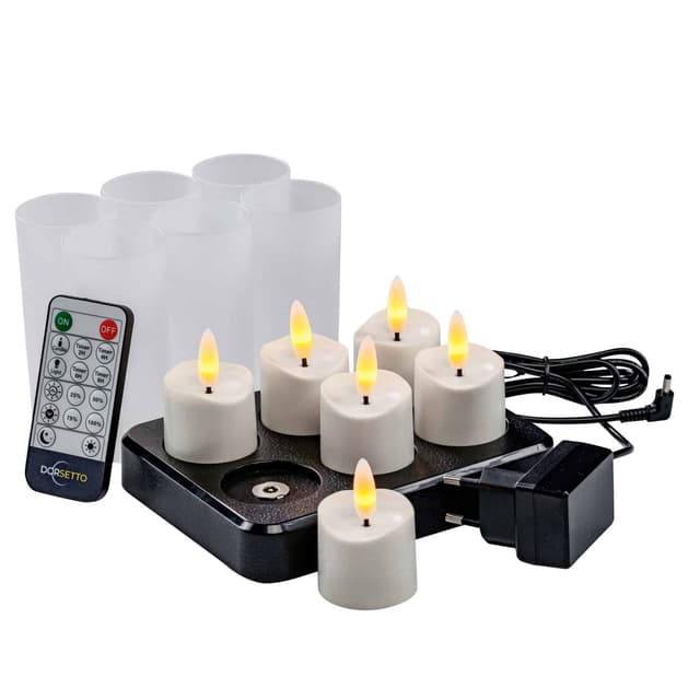 3D oplaadbare LED-thee/waxinelichtjes tot 400 uur – met Afstandsbediening – 6 stuks – timerfunctie