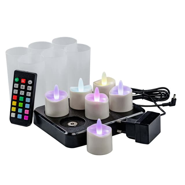 RGB LED-Waxine/theelichtjes waterdicht tot 160 uur oplaadbaar (6 stuks) met afstandsbediening