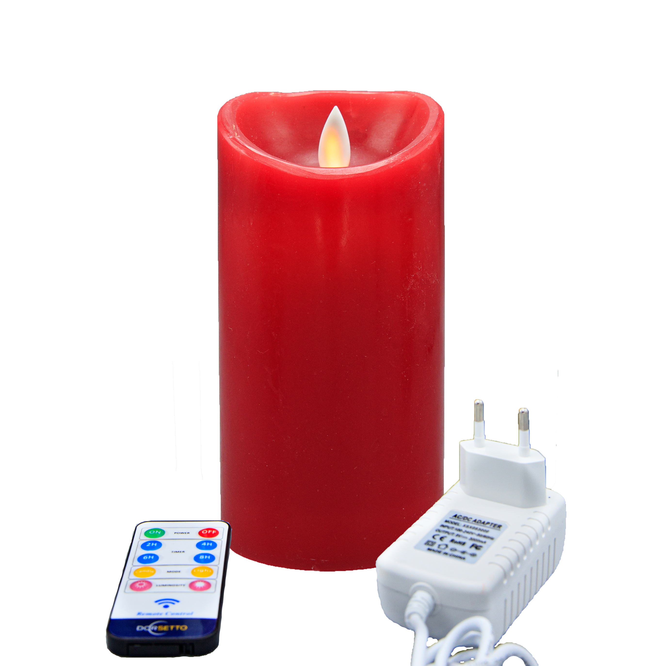Oplaadbare LED kaars rood D7,5 X H15 CM DORSETTO met afstandsbediening
