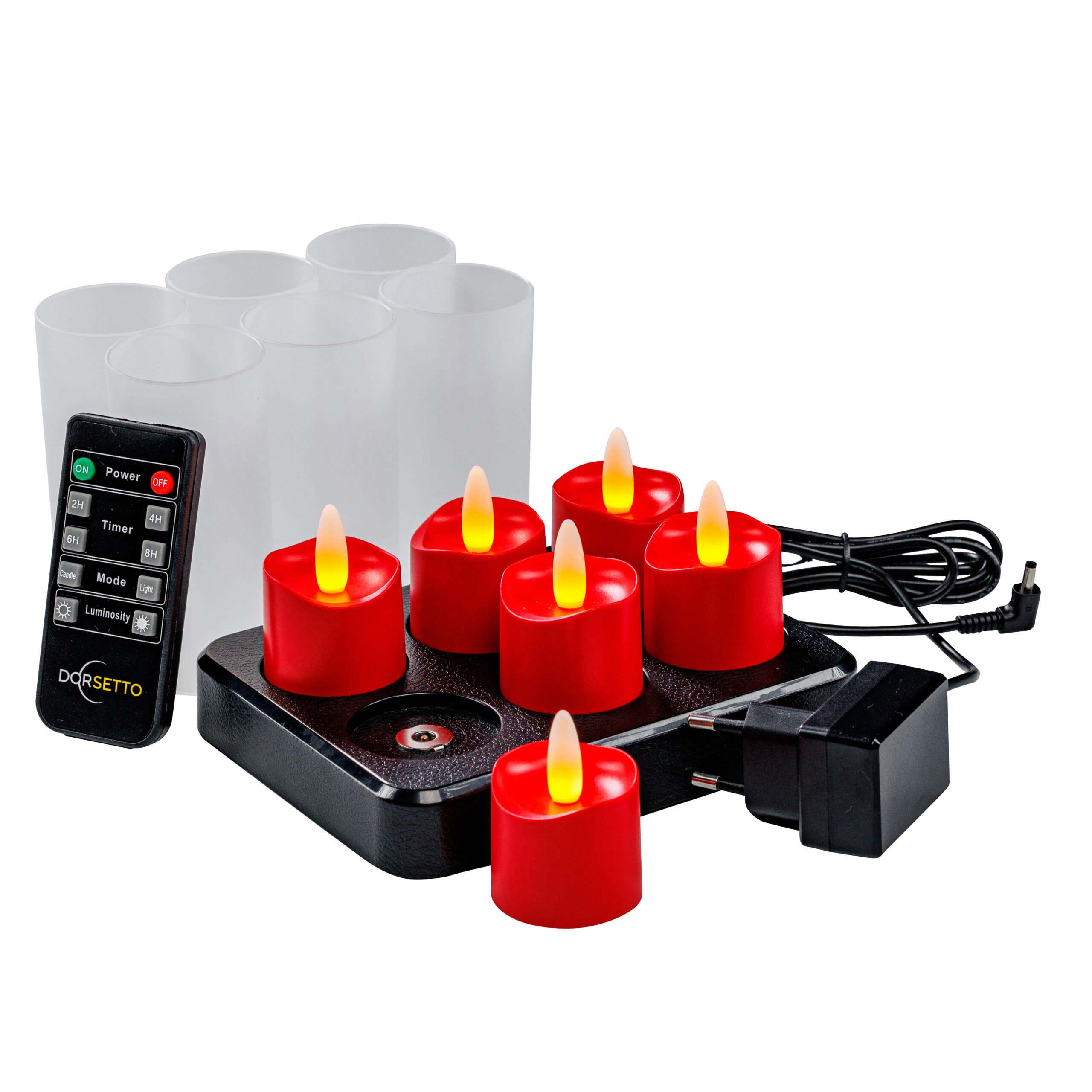 Rote wiederaufladbare LED-Teelichter bis zu 400 Stunden - wasserdicht - mit Fernbedienung - 6 Stück - Timerfunktion