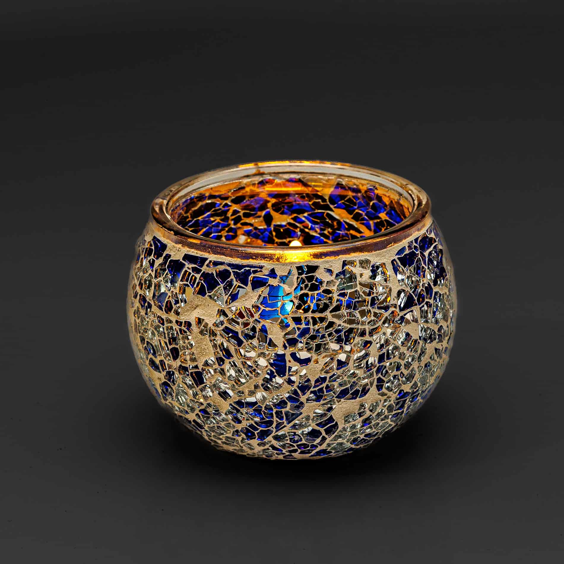Theelichthouder 9 cm DORSETTO donker blauw 2