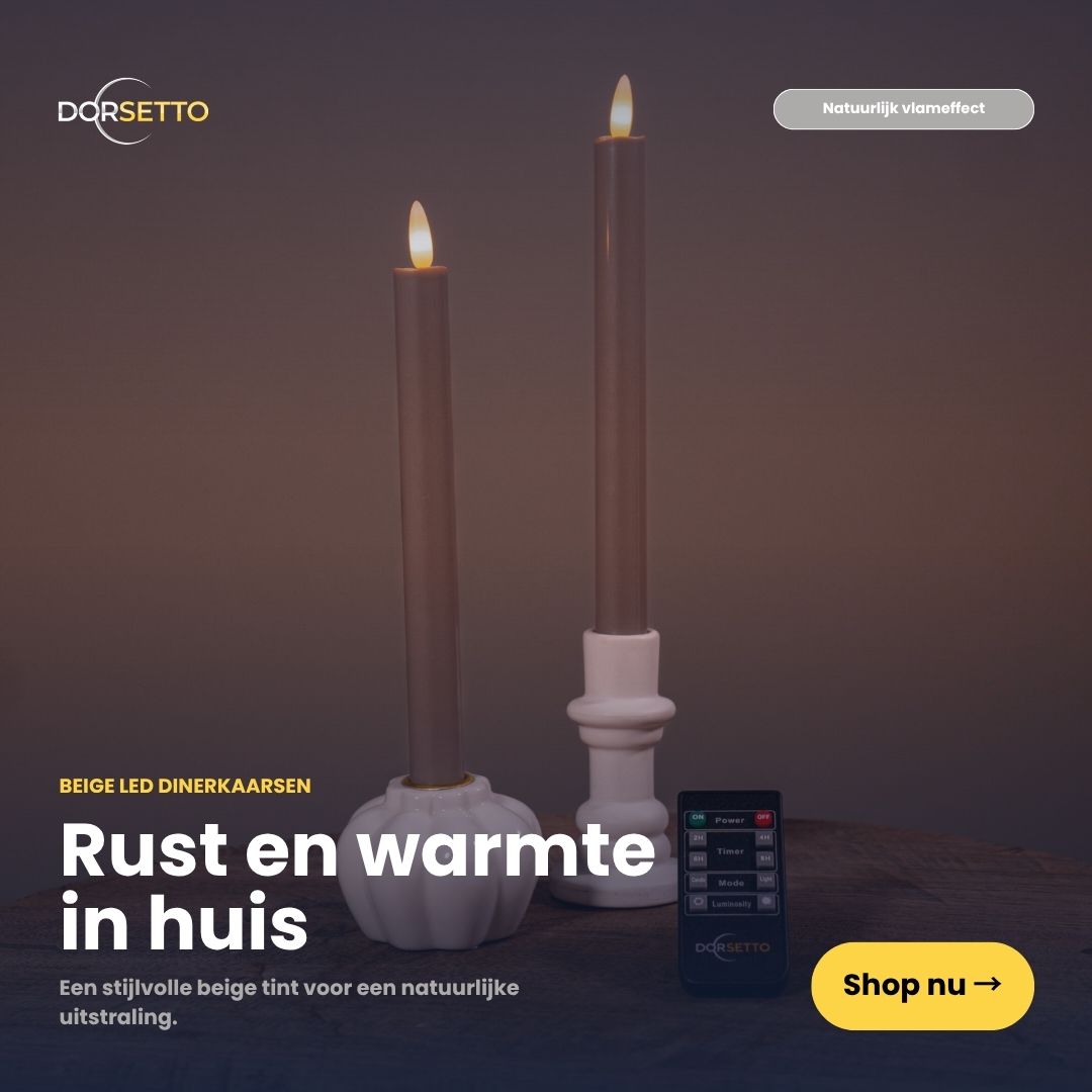 Dinerkaarsen LED 400 uur brandduur oplaadbaar beige set van 2 2