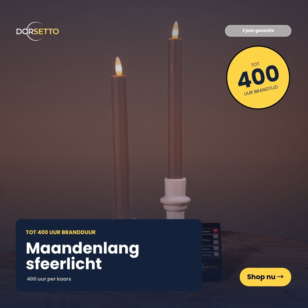 Dinerkaarsen LED 400 uur brandduur oplaadbaar beige set van 2 4