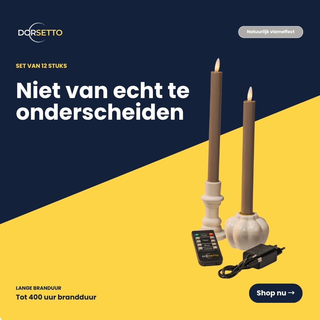 Dinerkaarsen LED 400 uur brandduur oplaadbaar beige set van 2 3