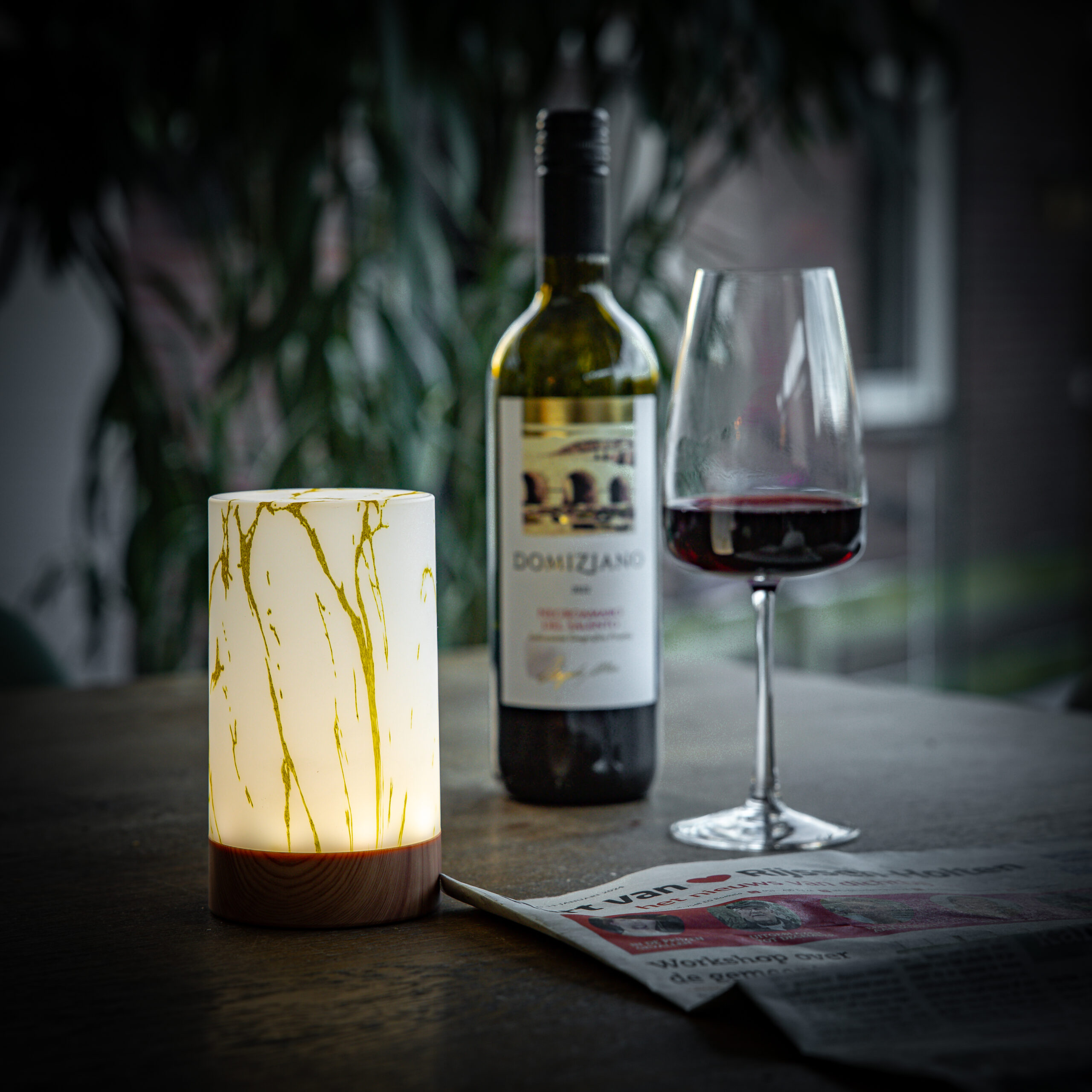 Tischlampe DORSETTO wiederaufladbar 105 Stunden – wasserdicht – Zylinderform – Marmor Gold Holzoptik – mit Fernbedienung 3