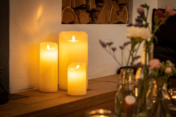 3 kaarsen van dorsetto voor openhaard LED wax kaars oplaadbaar DORSETTO D 7,5 X 20 CM