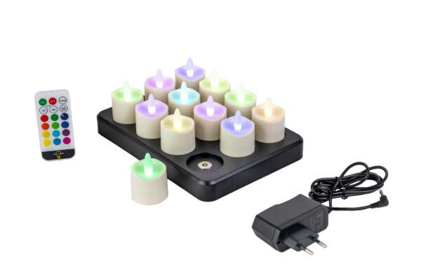 RGB led waxine theelichtjes oplaadbaar waterdicht 12 stuks