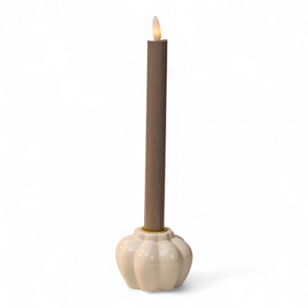 KORTING75 10 Een oplaadbare, donkergrijze LED taper kaars (250 mm, 400 branduren) van Dorsetto staat tegen een effen witte achtergrond.